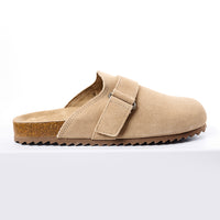 Beige sandal with a strap on a white background