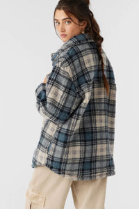 WOMENS HEATH PLAID HIGH PILE OVERSIZED FLEECE JACKET