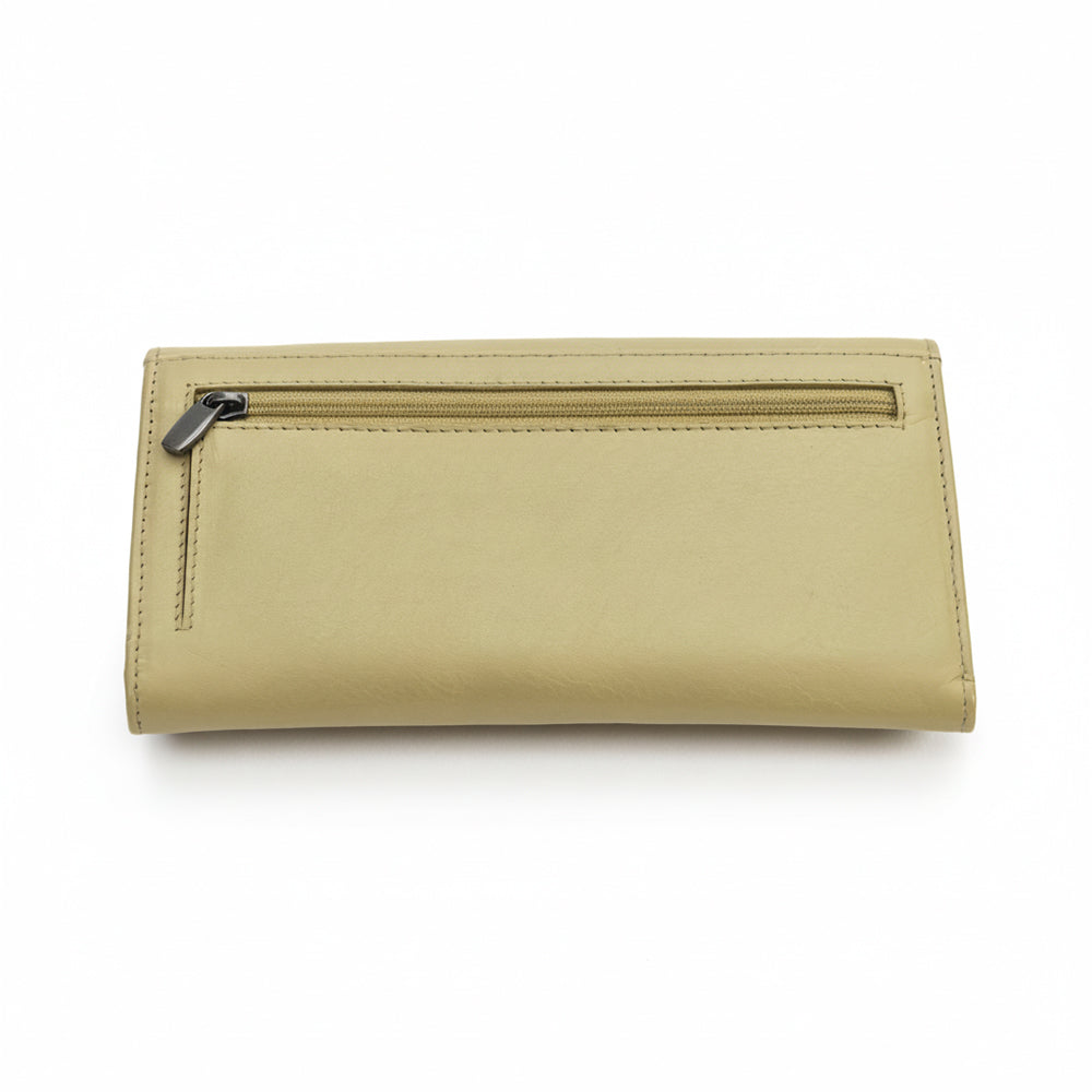Beige wallet with a zipper on a white background
