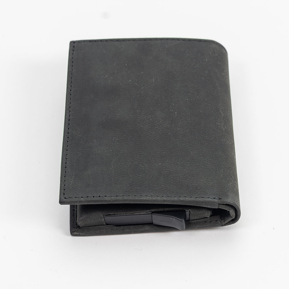 Black leather wallet on a white background