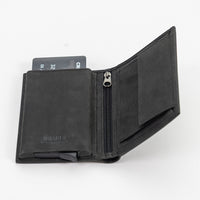 Black wallet with a card slot on a white background