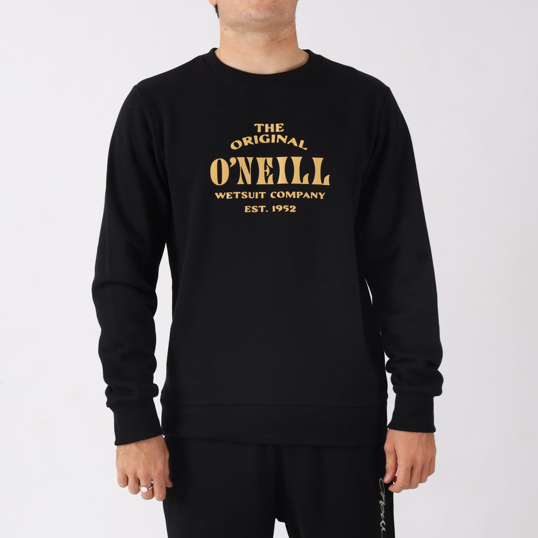 Person wearing a black sweatshirt with 'The Original O'Neill Wetsuit Company' text on a white background