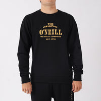 Person wearing a black sweatshirt with 'The Original O'Neill Wetsuit Company' text on a white background
