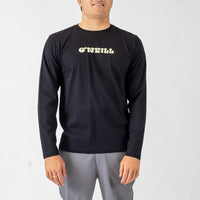 Person wearing a black long-sleeve shirt with 'O'Neill' logo on a white background