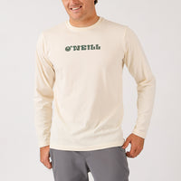 Man wearing a cream long-sleeve shirt with 'O'Neill' logo on a white background