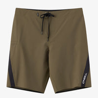 Brown shorts with black accents and a brand logo on a white background