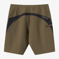 Brown shorts with black accents and 'SuperFreak' branding on a white background