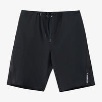 Black shorts with a brand logo on a light gray background