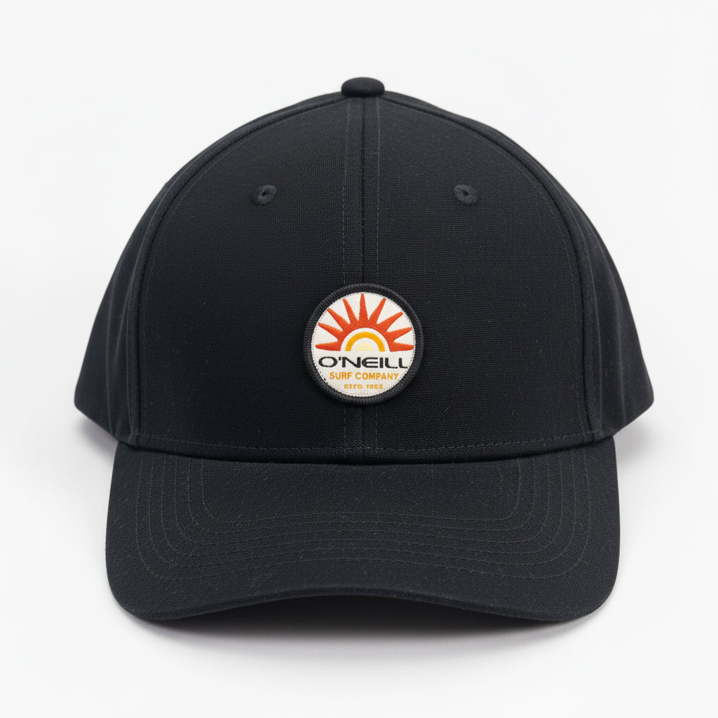 Black cap with a logo on a white background