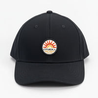 Black cap with a logo on a white background