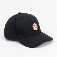 Black cap with a logo on a white background